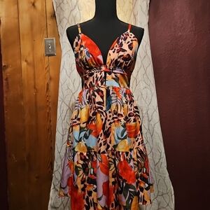Colorful Women's Sleeveless Dress with Bold Floral Print size large